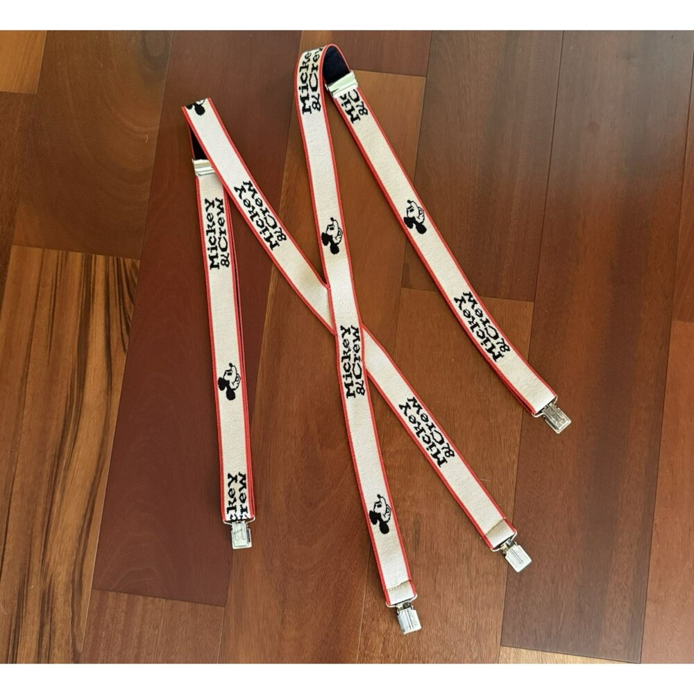 Vintage Disney Mickey & Crew Suspenders Mickey Mouse Adjustable Elastic Tan Red
